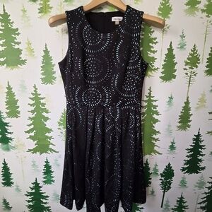 Calvin Klein  Black & Teal Laser Cut A-Line Dress